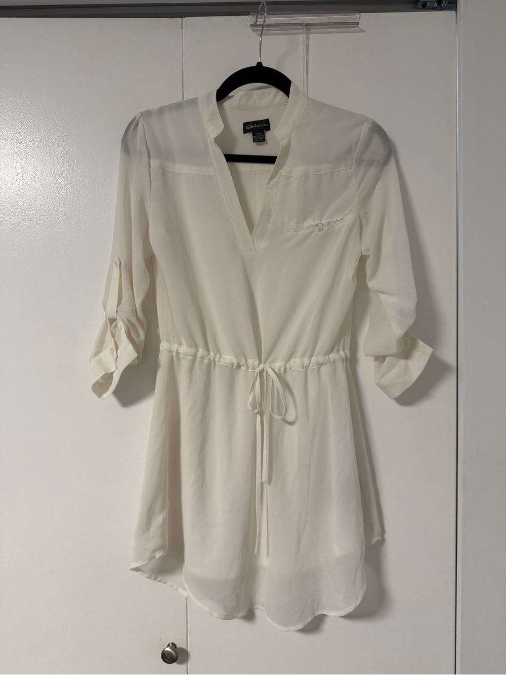 Cream V-Neck Drawstring Mini Dress by Chelsea28